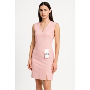 Zara‎ Dress Pink Sheath Sleeveless V-Neck Slit M NWT